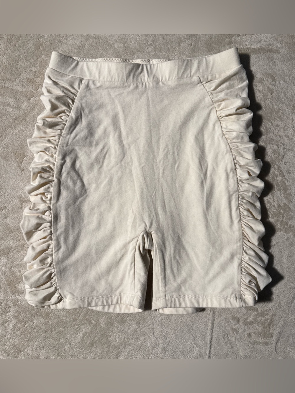 Oh Polly Cream Ruffle-Trim Bike Shorts